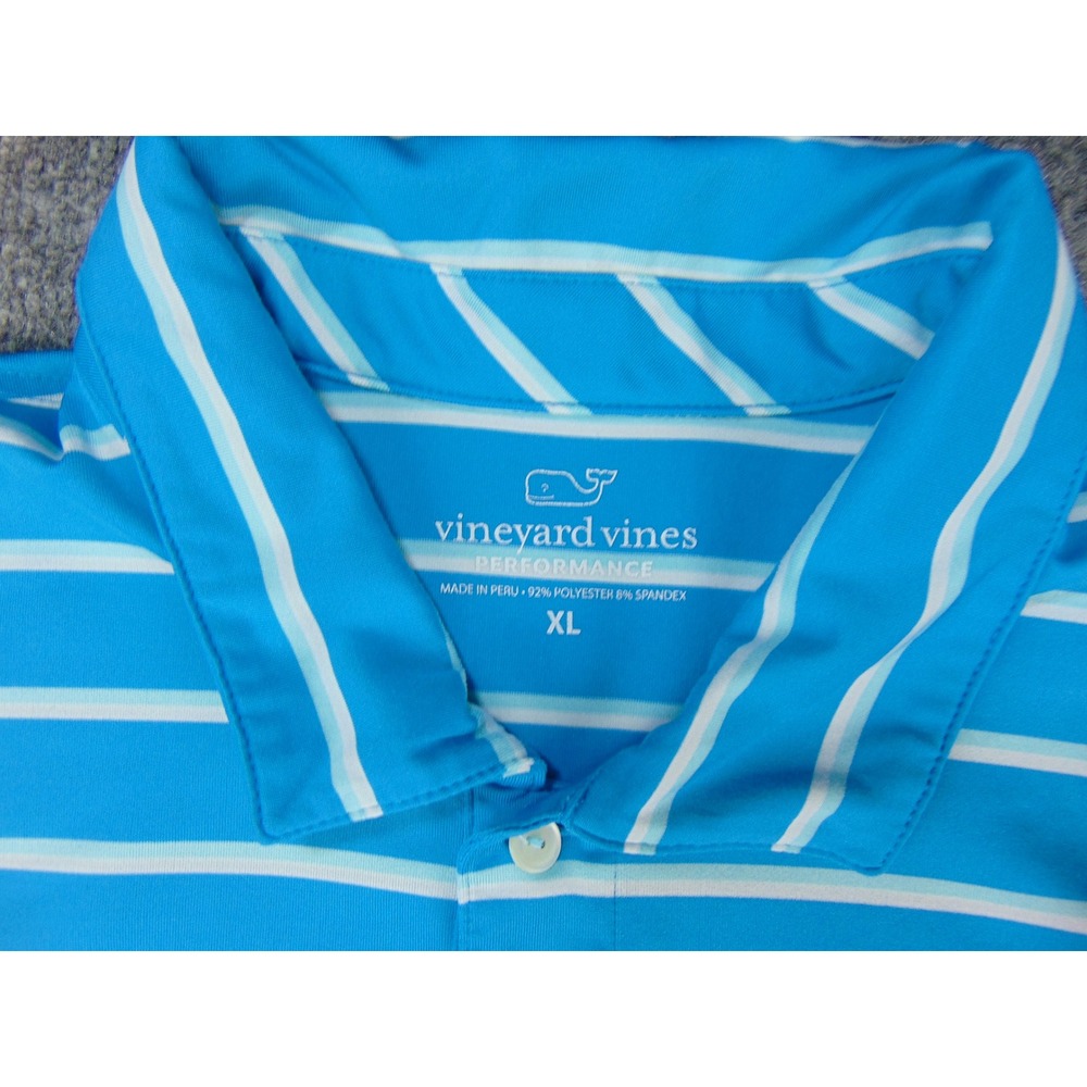 Vineyard Vines Polo Mens XL Performance Blue‎ Striped Preppy Coastal Golf Shirt - Picture 7 of 8